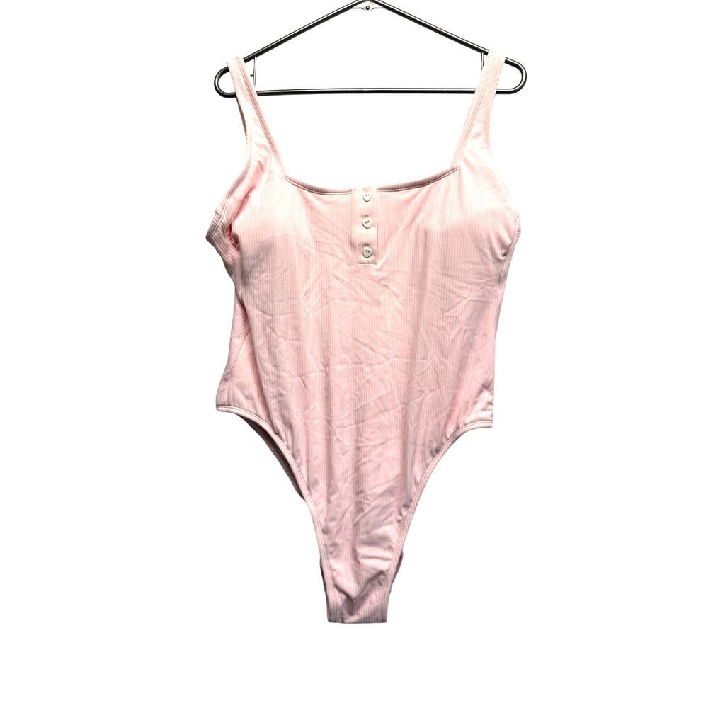 Stoney Clover LN One-Piece‎ Swimsuit Women Size XL Rib Henley Petal Pink NWOT